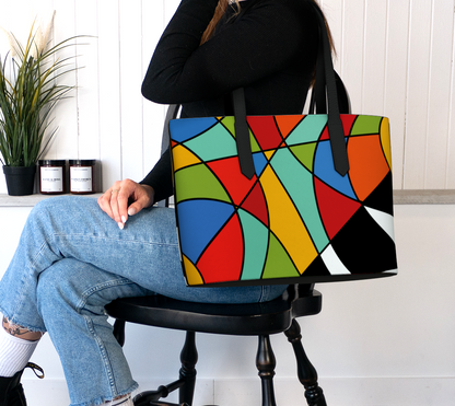 Geometric abstract Vegan Leather Tote Bag