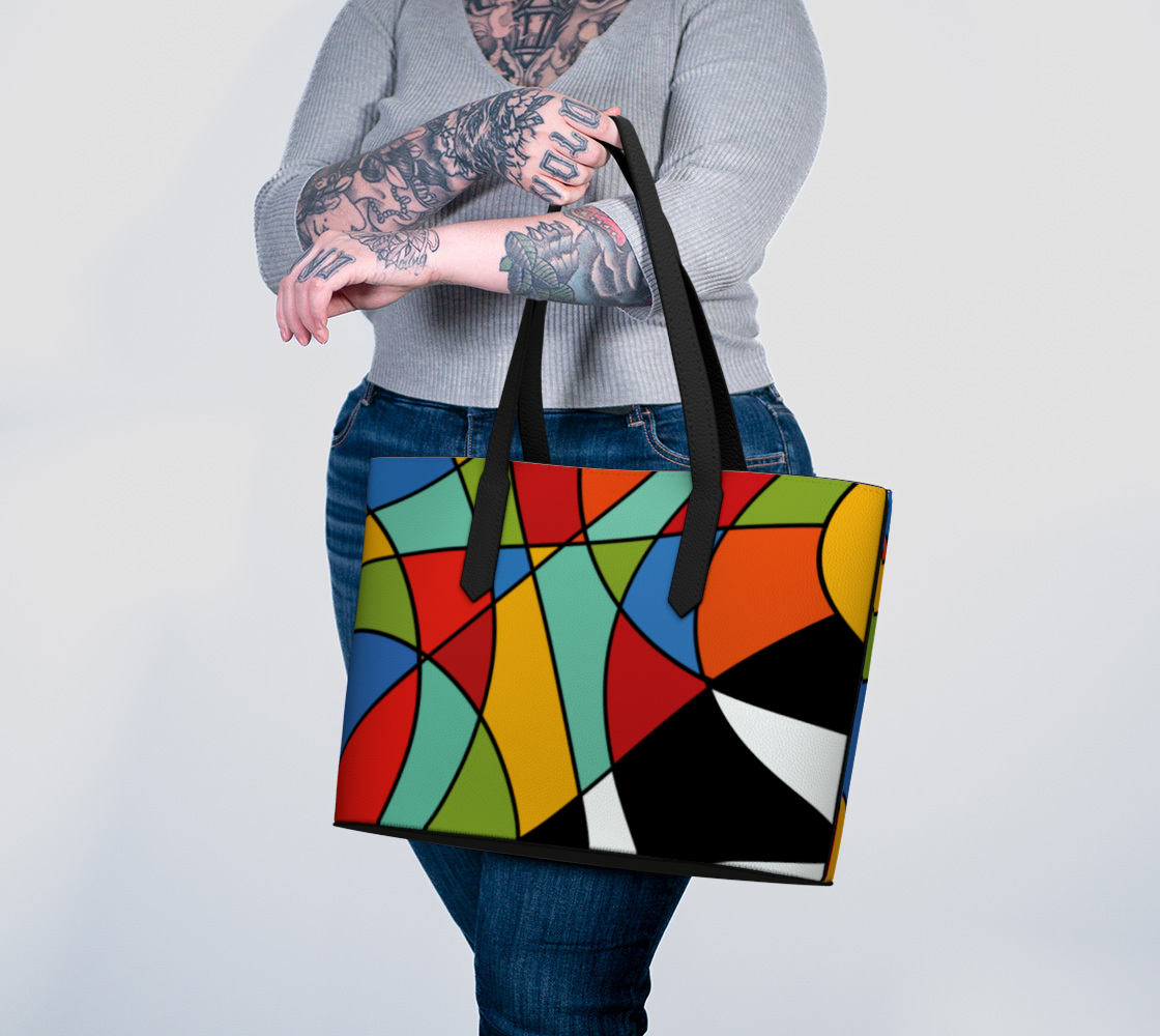 Geometric abstract Vegan Leather Tote Bag